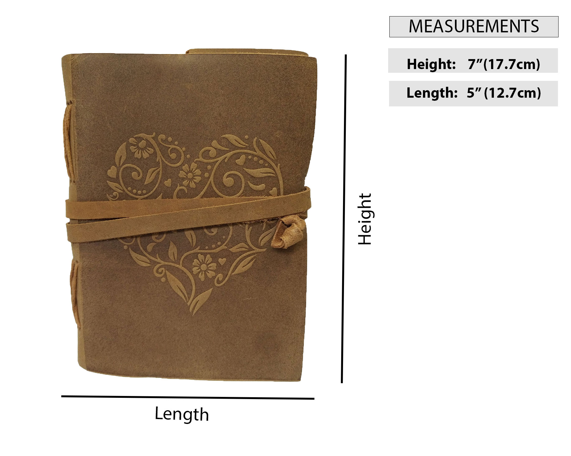 Genuine Leather Book Heart Shape Cover Bound Diary Blank  Daily Planner